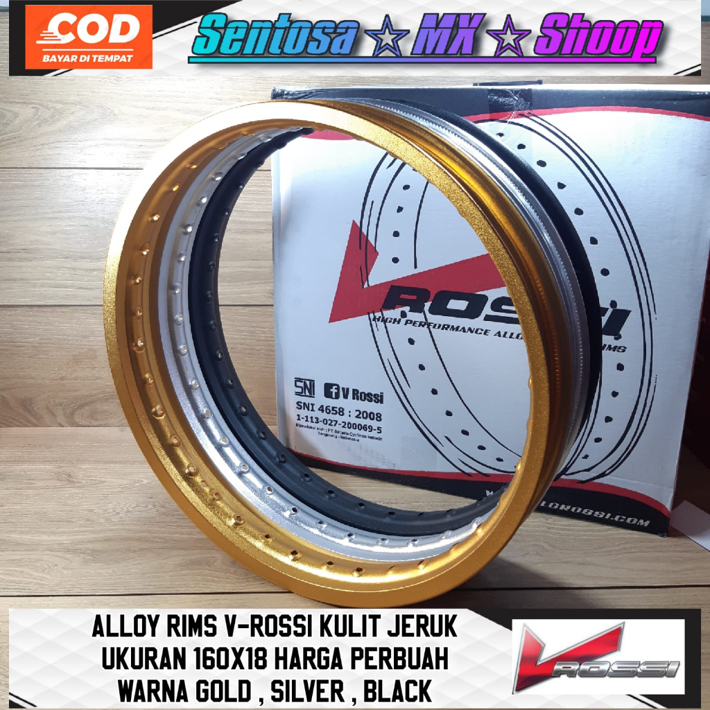 VELG / ALLOY RIMS V-ROSSI 160 RING 18 KULIT JERUK READY WARNA BLACK / SILVER / GOLD HARGA PER 1BUAH