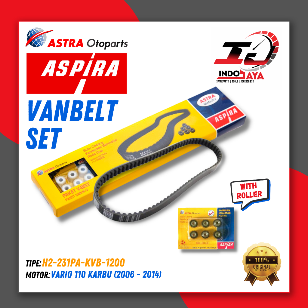 [BAYAR DI TEMPAT] ASPIRA VANBELT + ROLLER (ASSY) VARIO 110 KARBU (KVB) / VBELT / V-BELT / FANBELT / 
