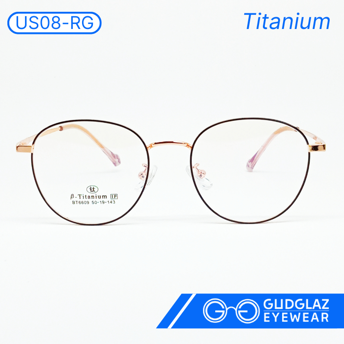 Frame Kacamata Wanita Titanium Bulat Korean Style Gudglaz GG-6609 Rose Gold