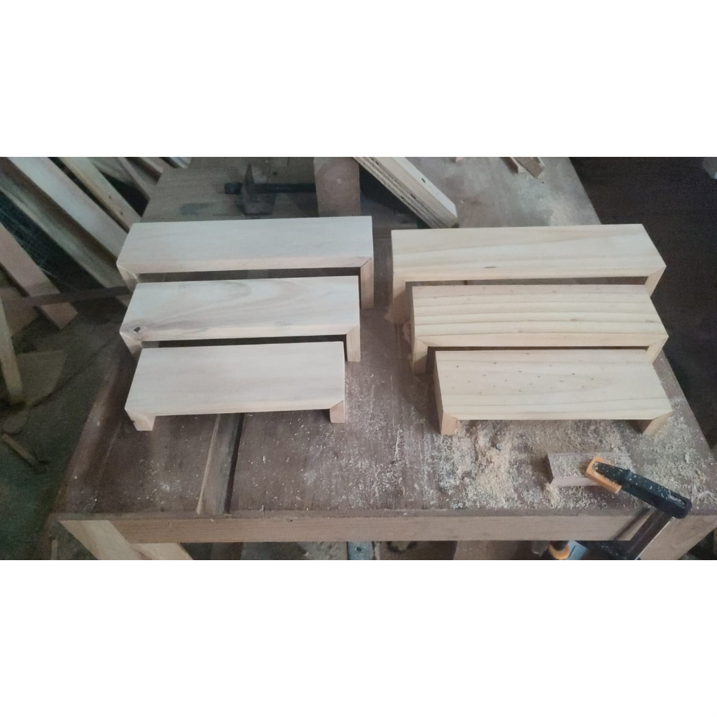 U0320 Set 3pcs Rak Susun Display Aksesori Minimalis Dekorasi Meja Mini Kayu Jati Belanda