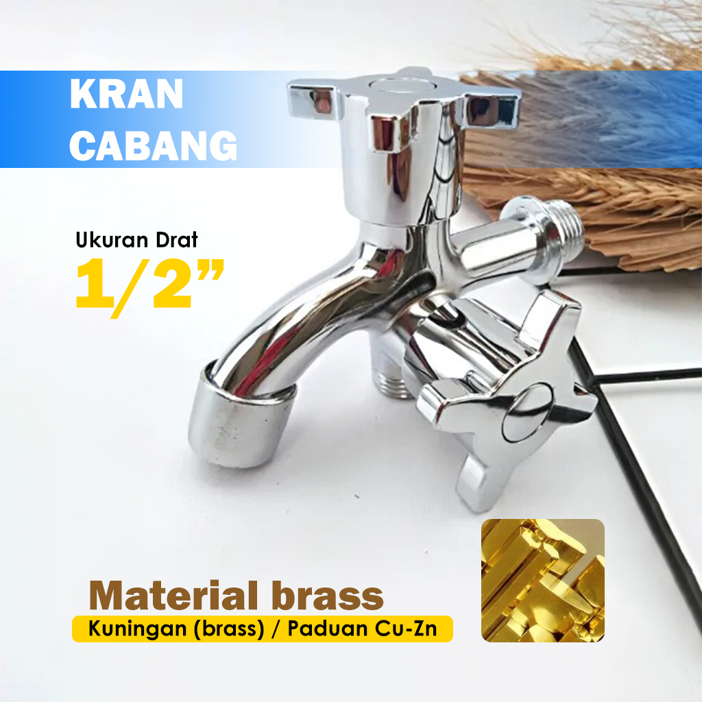 KRAN Shower Cabang Anti Karat / Keran Air Double / Kran Shower Chrome / Kran Air 2 Lubang 2 Valve Berbeda / Kran Shower Drat 1/2"