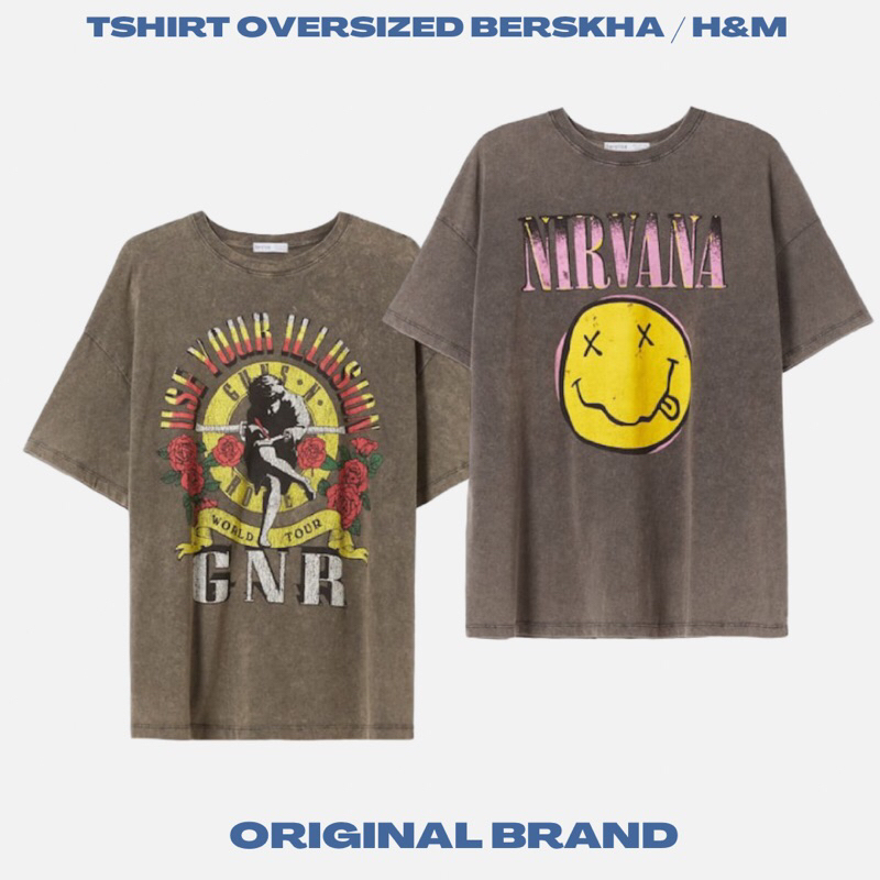[ORIGINAL TSHIRT BRAND] Tshirt Kaos Oversize H&M GUN AND ROSES/NIRVANA VINTAGE, 100% Katun ORIGINAL 