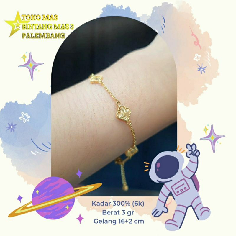 Gelang Rantai Vancleef Polos~Emas muda kadar 300% (6 krat)