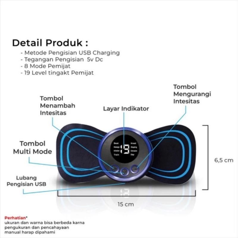 EMS PAD NECK MASSAGER ALAT PIJAT TERAPI LEHER PUNGGUNG PINGGANG KAKI ELEKTRIK MINI PORTABLE 8 MODE 19 TINGKAT AKUPUNKTUR PENGISIAN MENINGKATKAN SIRKULASI DARAH MEREDAKAN RASA LELAH PEGAL NYERI