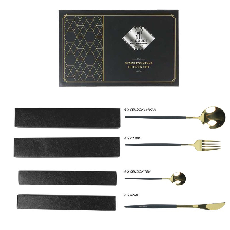 Peralatan Makan Cutlery Set Perlengkapan Makan Sendok Garpu Pisau Cutlery Western korean Set 24 PCS