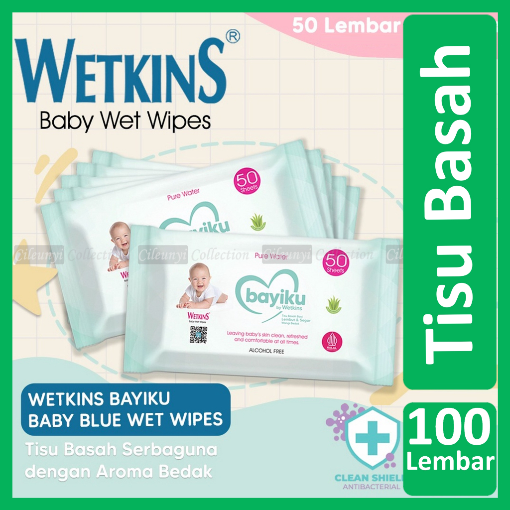 Cileunyi Collection Tissue Basah Bayi Wetkins 100’s Baby Wipes Tisu Bayi Murah Pure Water with Aloe Vera Buy 1 Get 1 @50s Tisyu Halal dan Aman untuk Anak Balita Termurah Promo Bandung