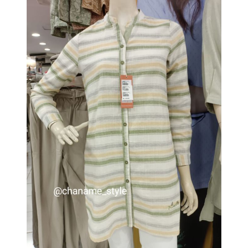 triset tunik wanita motif garis