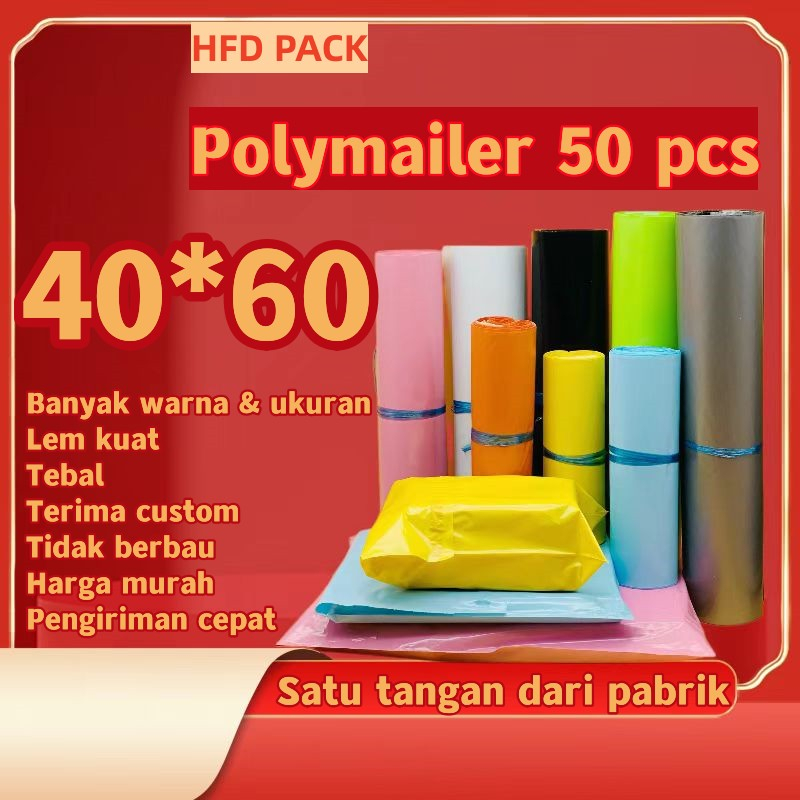 plastik polymailer olshop/Kantong plastik packing baju LDPE  40×60cm ISI 50 PCS Lem Sekat Grosir cus