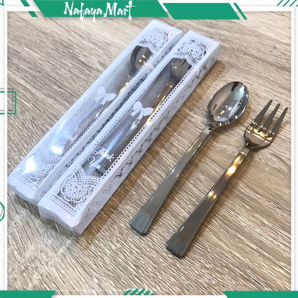 SOUVENIR SENDOK GARPU PERAK KEMAS MIKA / SOUVENIR PERNIKAHAN SENDOK GARPU KUE