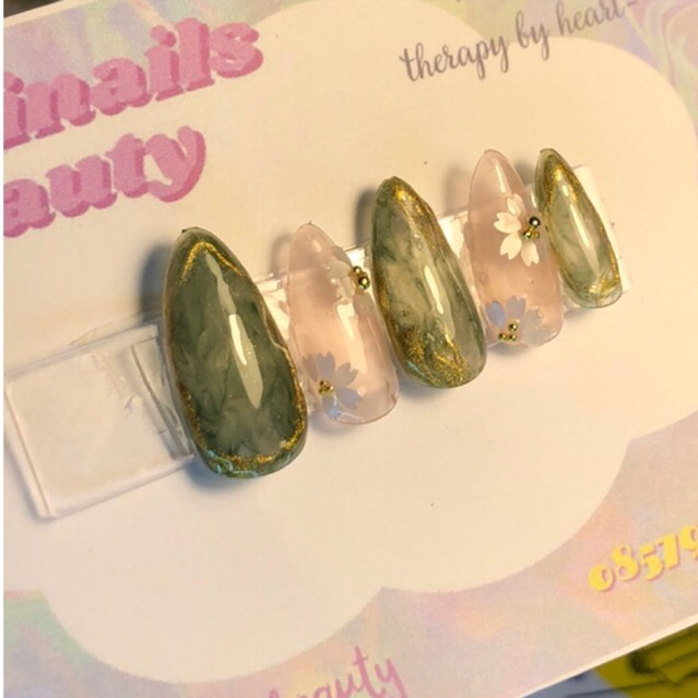 NAIL ART SAGE GREEN | KUKU PALSU