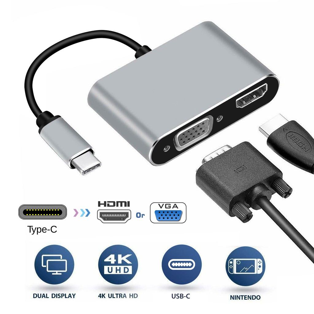 TUKUYU-PROMO Converter USB Type C to VGA + HDMI 4K