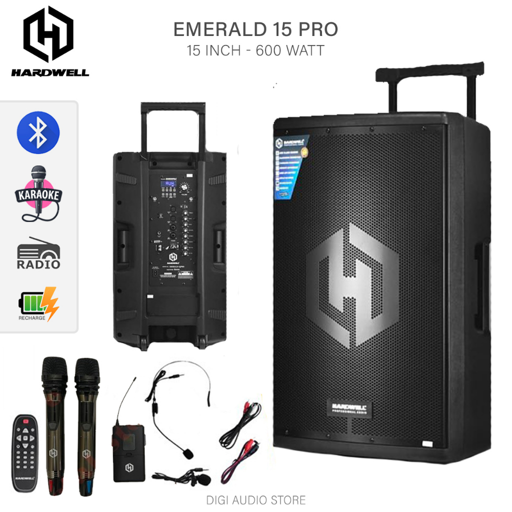 Speaker Portable Wireless Bluetooth Sound System Karaoke & Meeting 2 Mic Wireless & Headset HARDWELL