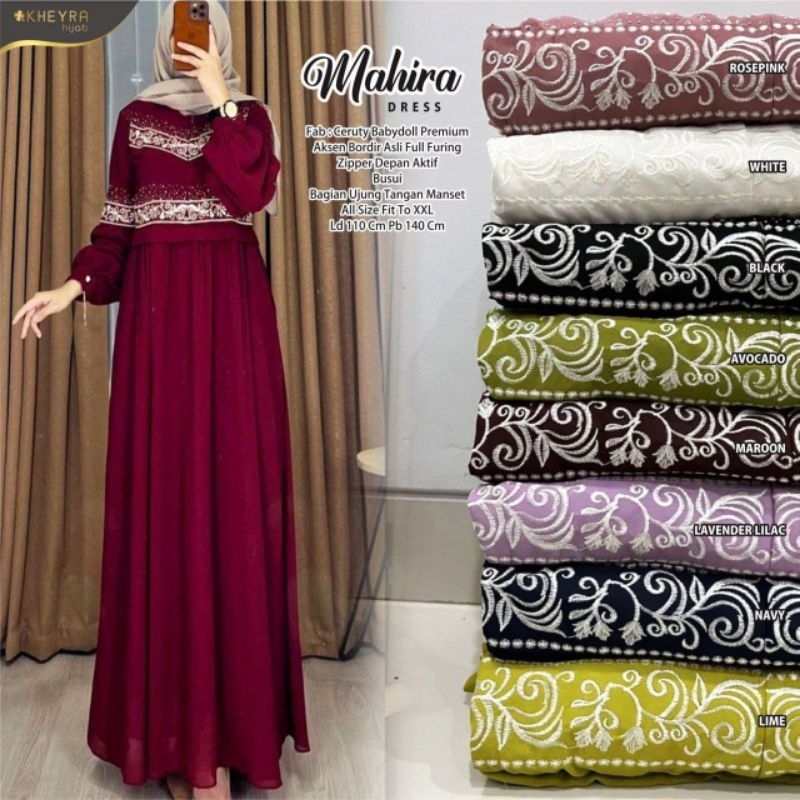 Mahira dress, bahan Ceruty babydoll full furing aksen bordir, Ld.110 Pb.140 busui, by Kheyra