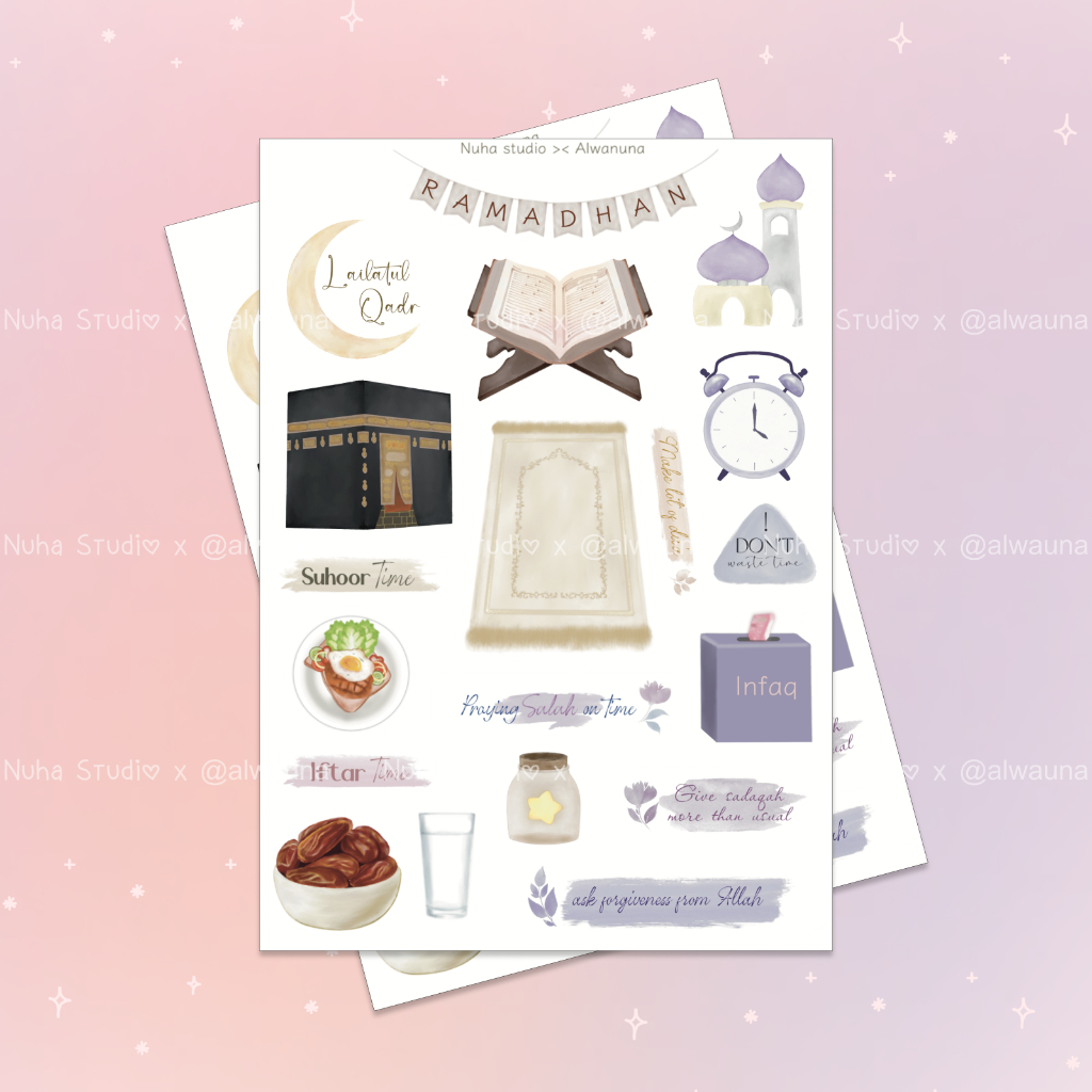 

Sticker by alwanuna | Ramadhan Lailatul Qadr Masjid Kabah Sajadah Sahur Berbuka Kurma Infaq | Aesthetic Sticker Estetik Stiker HP Laptop Botol Cute Waterproof Scrapbook Diary Journal Bujo Anti Air