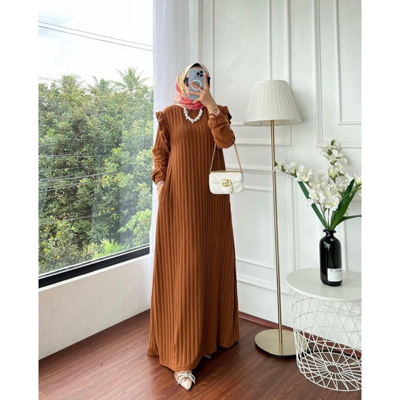 Briana dress gamis wanita knit rib 3D