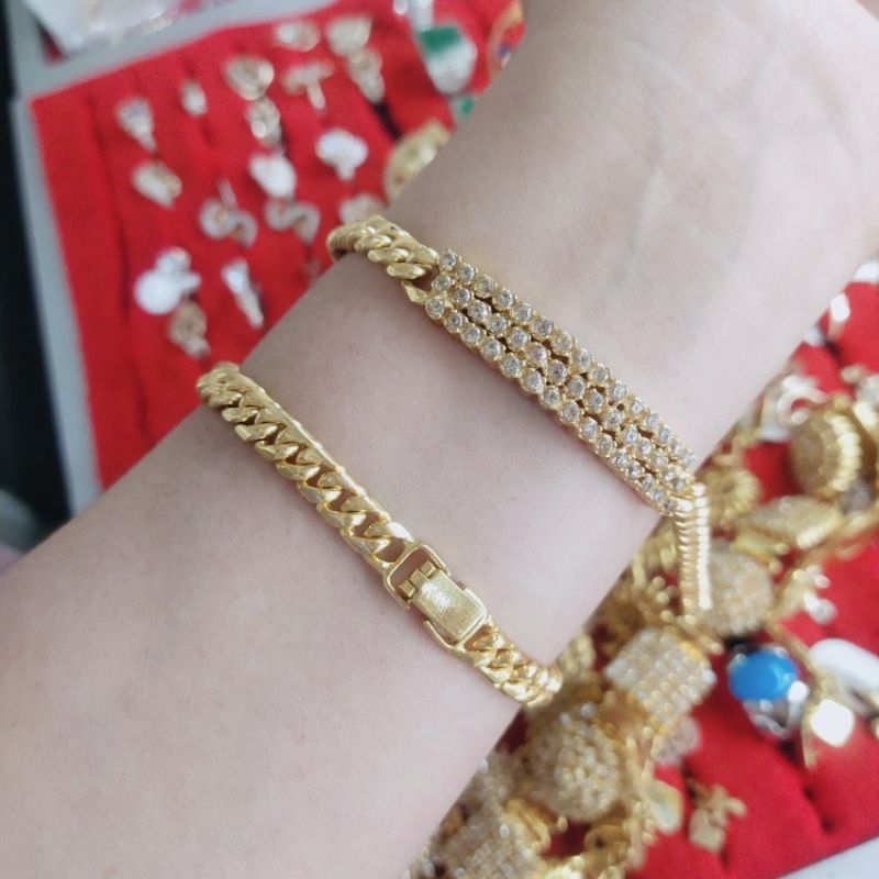 Emas Swasa Gelang Plat Permata Diamond Zicron lapis Emas 24k Awet
