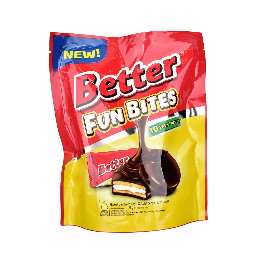 

BISKUIT COKLAT ROMA BETTER FUN BITES Sandwich Biscuit ISI 10@10 GR POUCH