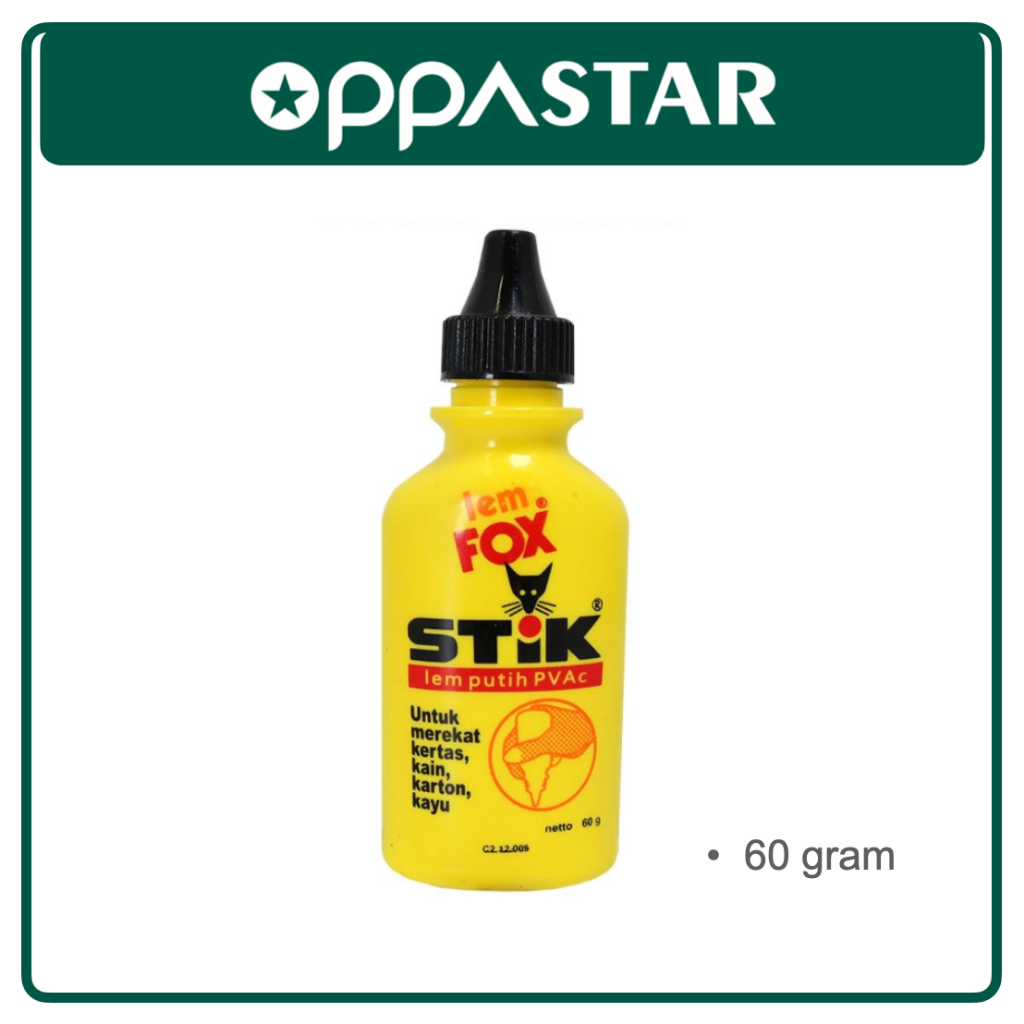 

Lem FOX STIK 60 gr / Lem Putih PVAC Lem Kertas Karton Kain Kayu
