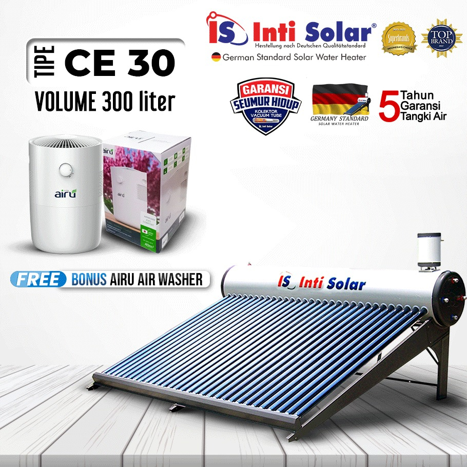 WATER HEATER/PEMANAS AIR TENAGA SURYA INTI SOLAR 30 CE / Inti Solar 30 CE / 300 liter ORIGINAL