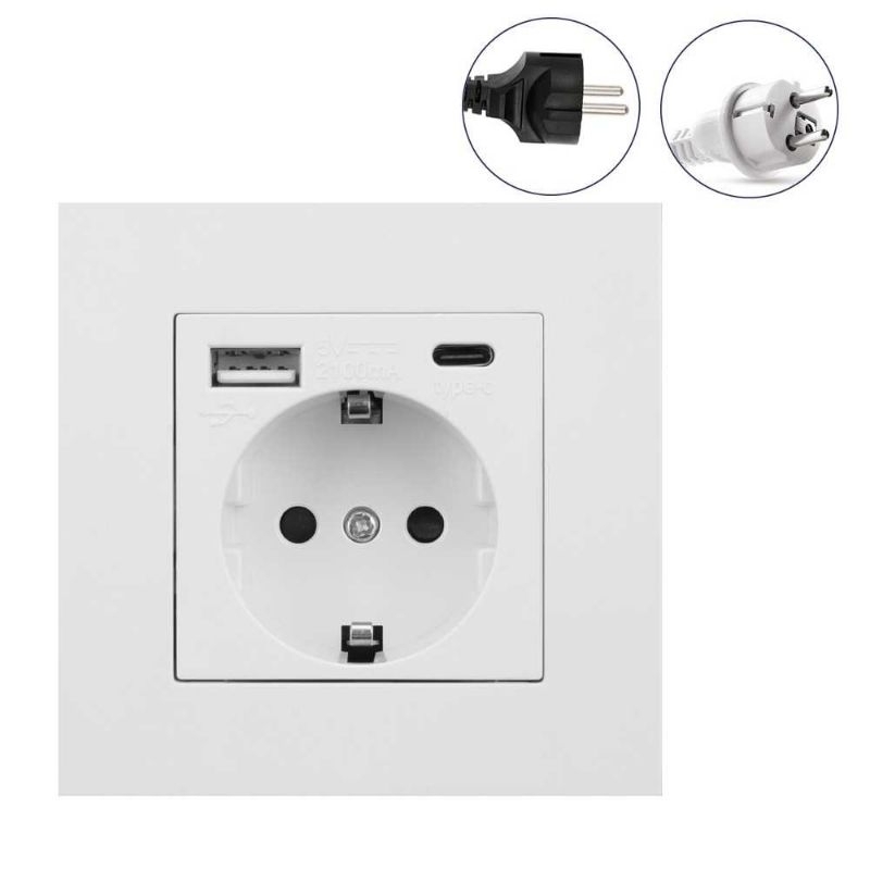 Honbi Stopkontak Dinding USB Type-C Soket Listrik Square Wall Socket - HB16