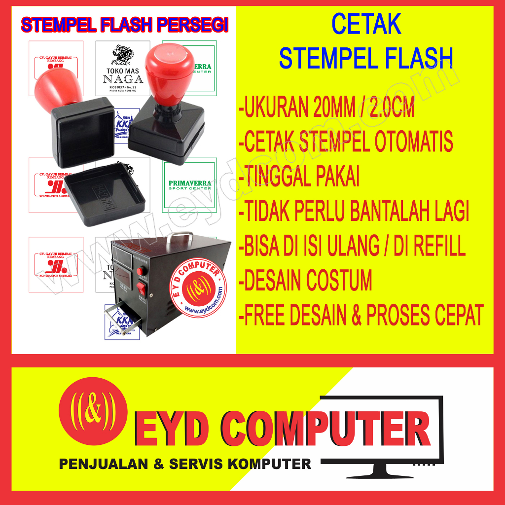 

CETAK STEMPEL FLASH 20X20 MM PERSEGI FREE DESAIN COSTUM CAP SETEMPEL OTOMATIS PRINT STAMP WARNA KILAT