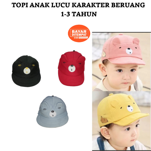 TOPI ANAK BALITA LUCU KARAKTER BERUANG LAKI PEREMPUAN