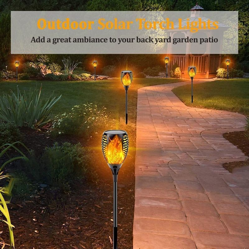 Lampu Taman Solar Api LED Dengan Desain Torch Light Berkedip Lampu Jalan Rumput Luar Ruangan untuk Teras Taman / Outdoor Solar Torch Flame Light