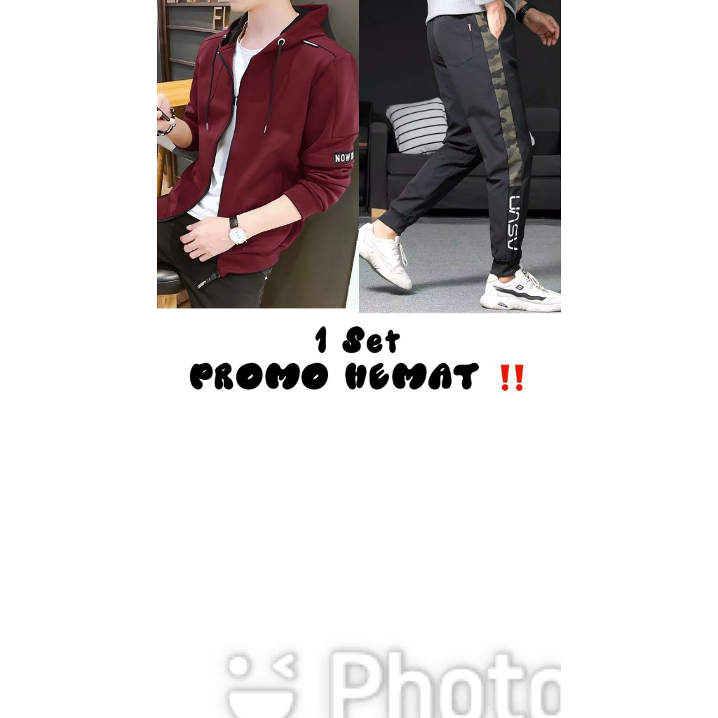 TOTOTAshop.Jaket jogger set NOW NASU,Bahan fleece tebal premium,fit dewasa.