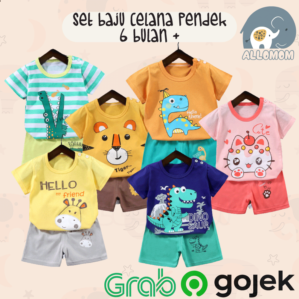 [1 TAHUN] SETELAN BAJU CELANA PENDEK BABY / BAYI COCOK UNTUK SANTAI / BAJU RUMAH