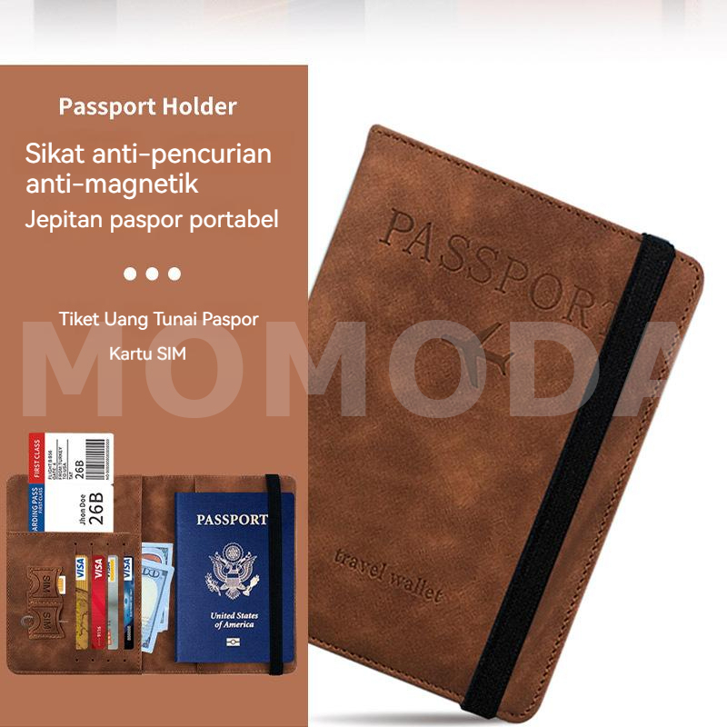 Tas paspor RFID pu kulit multi-fungsi dapat menempatkan kartu SIM tas dokumen kulit tempat pemegang paspor