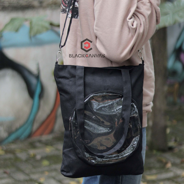 Tas Selempang + Tote Bag Transparan HITAKA.id Canvas Premium 100% Cotton