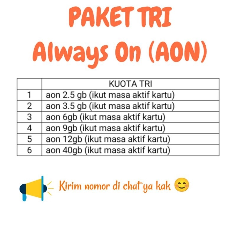 Paket Data Internet 3 Tri Always On (AON)