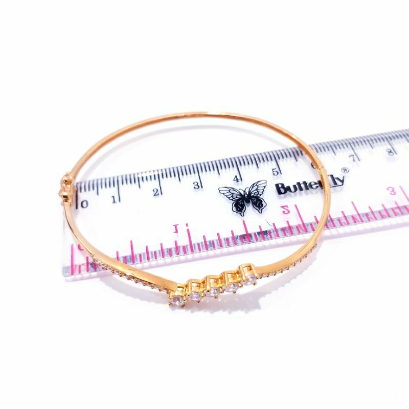 Gelang Perak Asli Silver 925 Lapis Emas Kuning Model Bangle Batu Putih