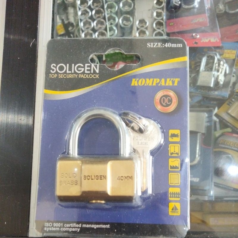 kunci gembok soligen bulat 40mm/gembok pintu pagar 40mm soligen ( anak kunci 3pc