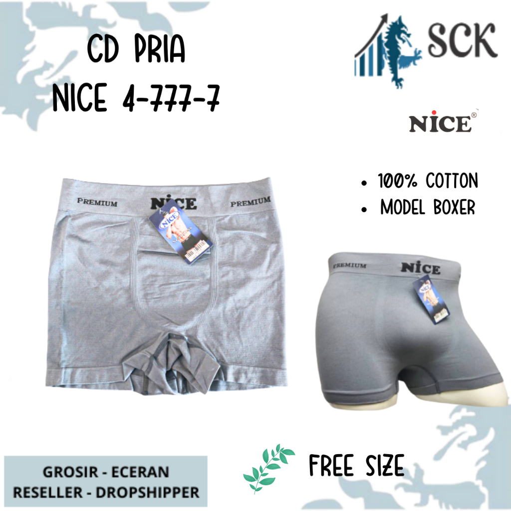 CD Pria NICE 4777-7 Model BOXER Bahan Katun Premium / Celana Dalam Pria Boxer model Sporty katun SIZE M L XL - sckmenwear GROSIR