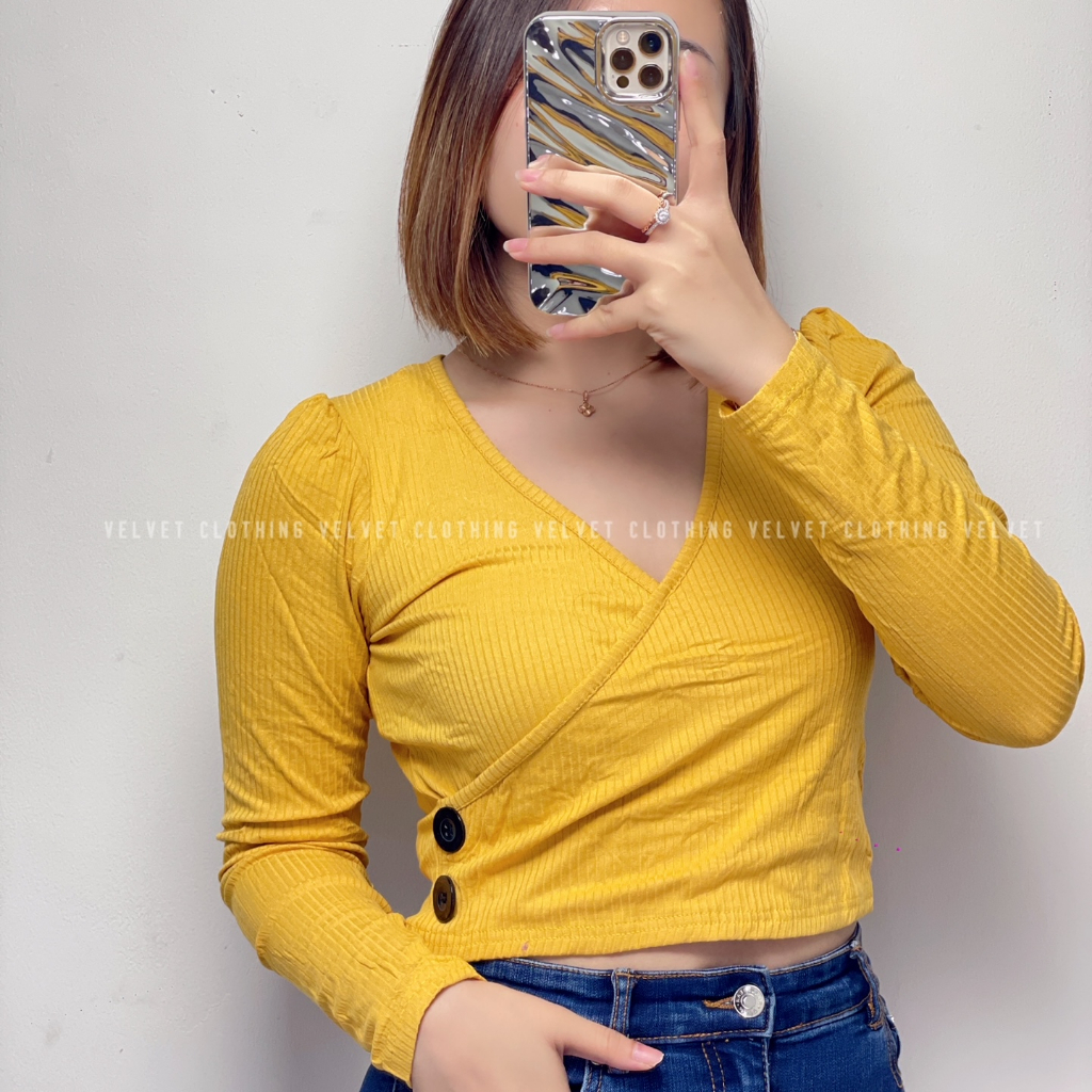 Crop Top Longsleeve Knit / Top Lengan Panjang Wanita / Atasan Lengan Panjang Knit Korea 4682