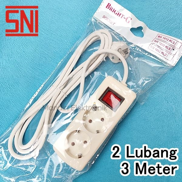 Stop Kontak Kabel 2 Lubang 3 Meter 3M Bright G SNI - Stopkontak Kabel 3 Meter 2 Lubang dengan saklar