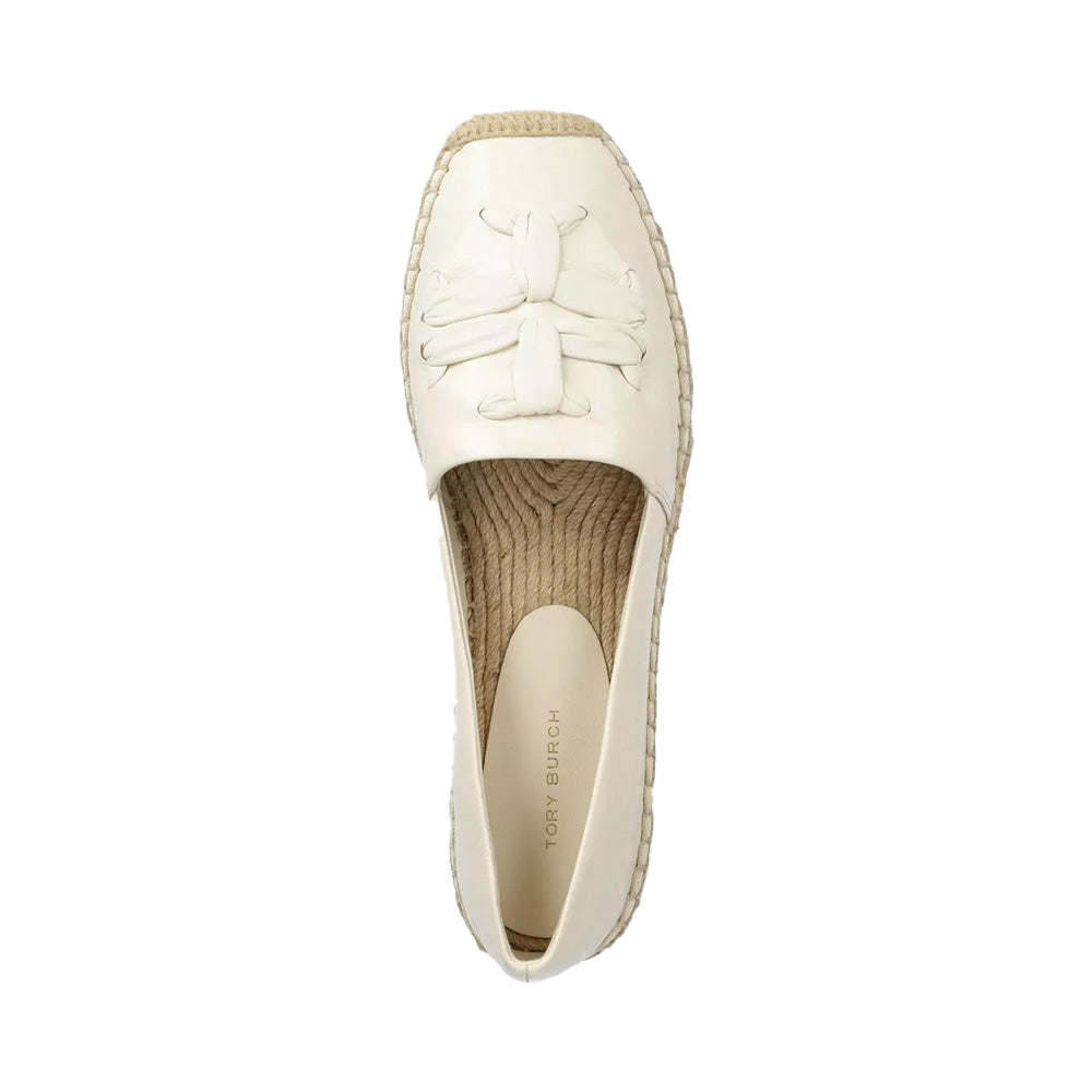 Try Burch Woven Double T Signature Calf Leather Espa Cream White