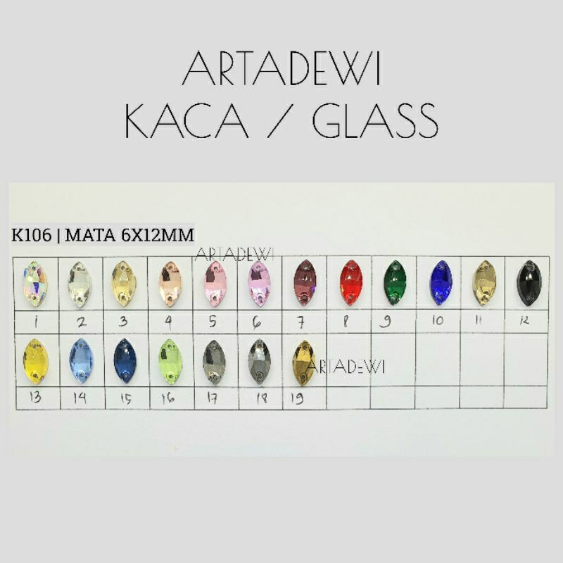 K106 | 1 Lusin DIAMOND KACA MATA 6x12mm noncangkang