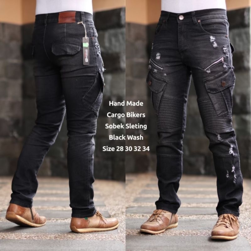 GROSIR JEANS PRIA CARGO BIKER RIPPED NEW ARRIVAL - CELANA PRIA DEWASA CARGO JEANS PDL BIKER SAKU SAM