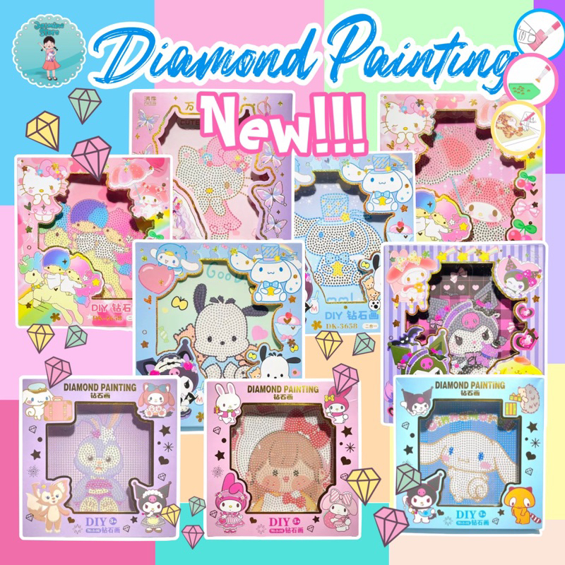 Diamond Painting Sanrio/Prakarya Anak Painting Number Bahan Kanvas/Diamond Painting Lukisan Diamond/DIY 5D Diamond Painting Lukisan Karakter Dengan Frame