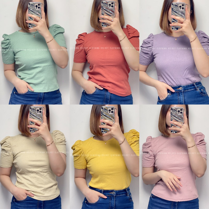 Blouse Puffy Knit / Atasan Blouse Knit Wanita / Blouse Lengan Pendek Knit Wanita 3529