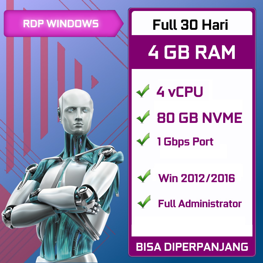 RDP Bulanan 8vCPU / 8GB RAM / 160GB NVME - Windows Full Administrator - BISA DIPERPANJANG Data &amp; IP tetap