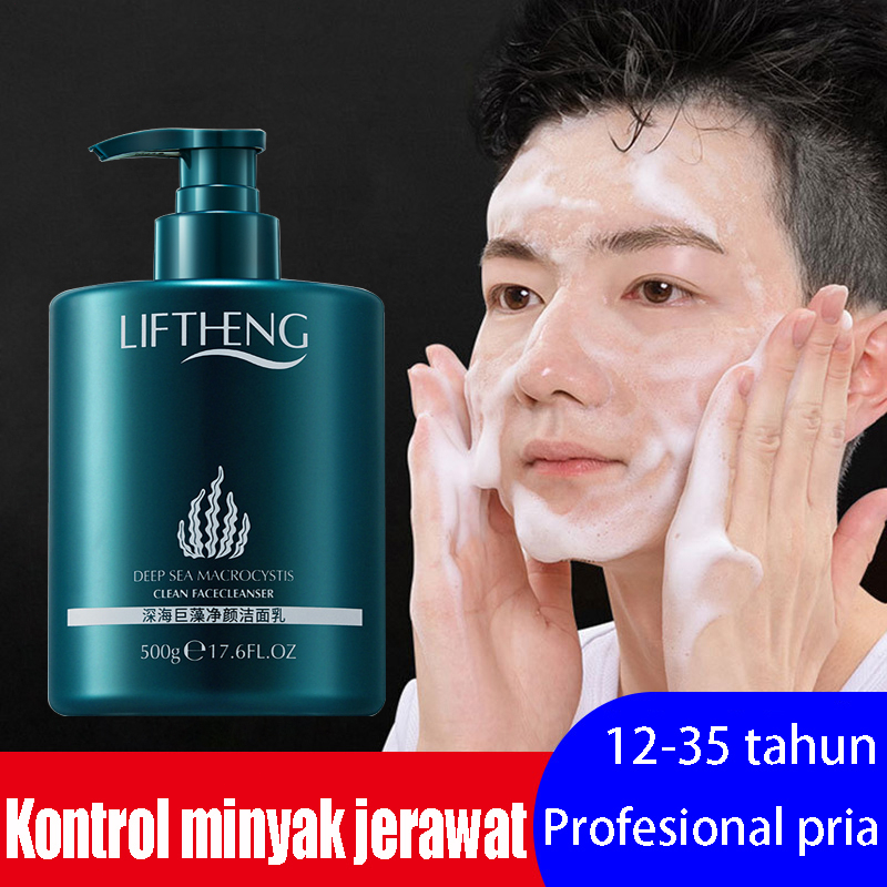 Pembersih Wajah Pria Foaming Gel Cleanser 500ml - Face Eksfoliasi Wajah Blackhead Cleaner Hydrating Gel Ceramide Low pH Cleanser