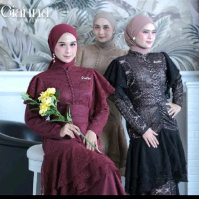 dress gaun mewah brukat mix satin