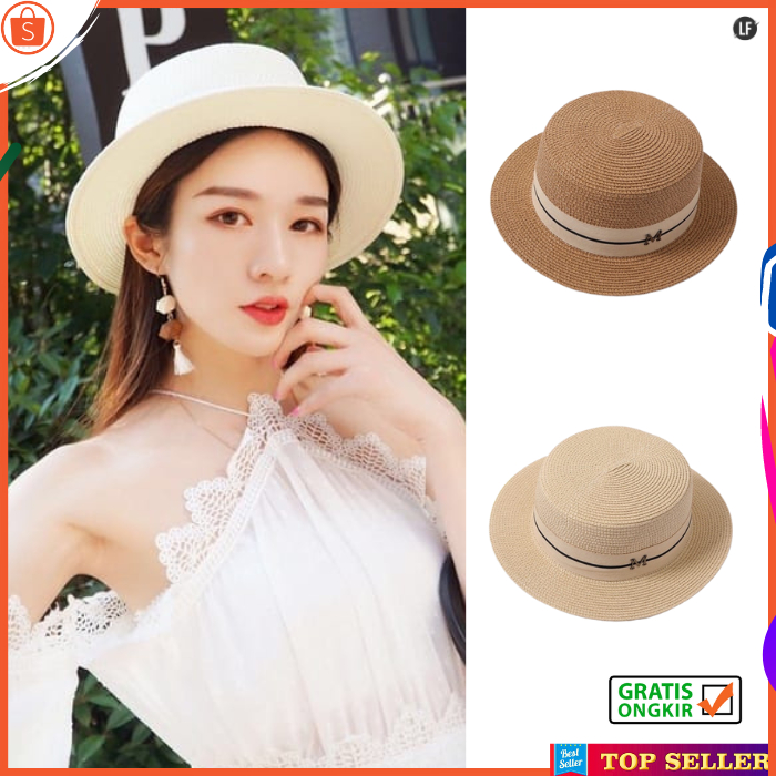 TOPI WANITA KOREA DEWASA BUCKET PANTAI LEBAR CAP PEREMPUAN MODEL JERAMI PELINDUNG MUSIM PANAS W21