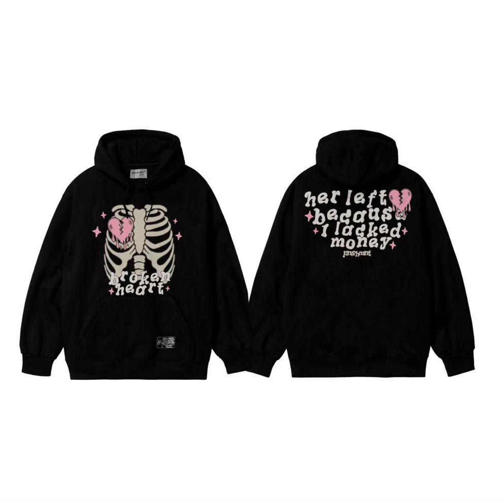 ZEUZ Jaket Sweater Hoodie PUNISHMENT BROKEN HEART Trendy ( Sablon ) M – XXL Pria Wanita Premium