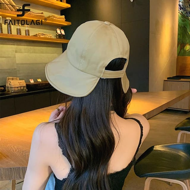 Topi Pantai Wanita Dewasa Korea Visor Kebun Cap Cewek Polos Lebar Perempuan Jepang Musim Panas 43a