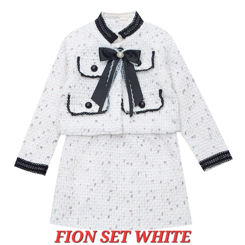 FION SET WHITE BAJU SETELAN TWEED KOREA ANAK REMAJA PEREMPUAN FASHION ALA JEPANG IMPORT PREMUM