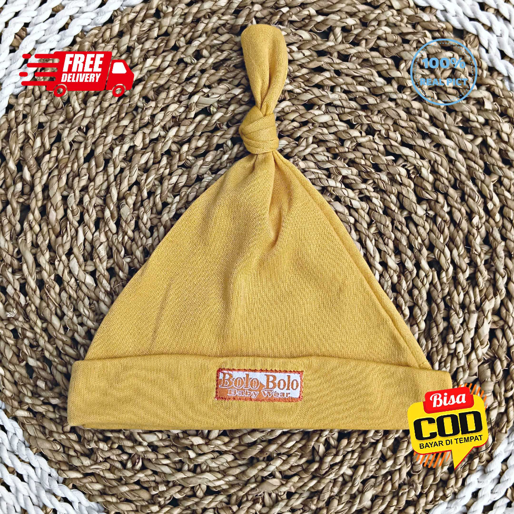 SALE 7.7 Serian Mustard - 3 Pcs Topi Kupluk Bayi Baru Lahir Topi Bayi 0 - 3 Bulan MUSTARD SERIES merk SNI Bolo - Bolo